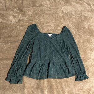 LC Lauren Conrad Teal Blouse with Ruffle Sleeves
